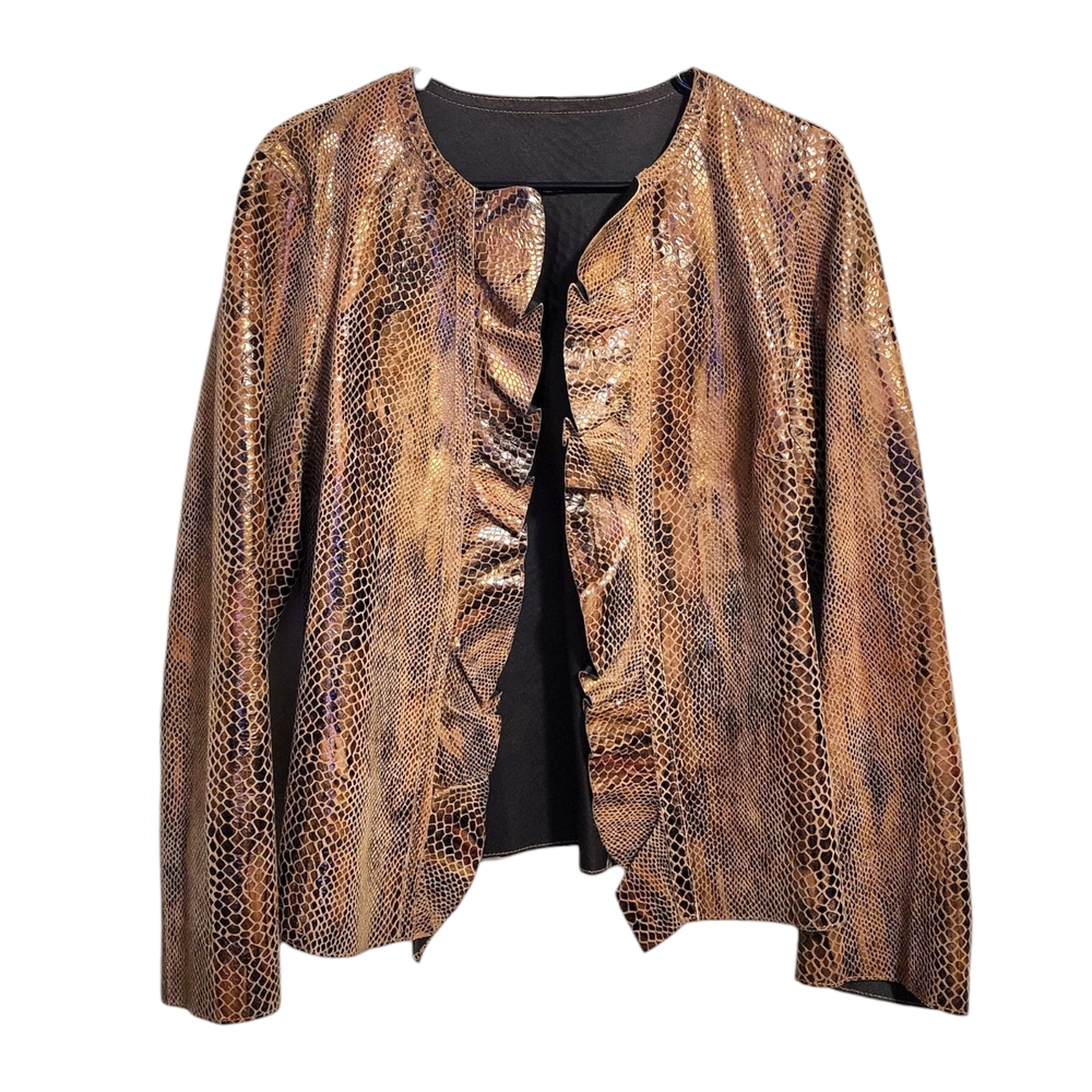 VINTAGE Y2K Faux Leather / Faux Snake Reversible Brown Snake Print Jacket